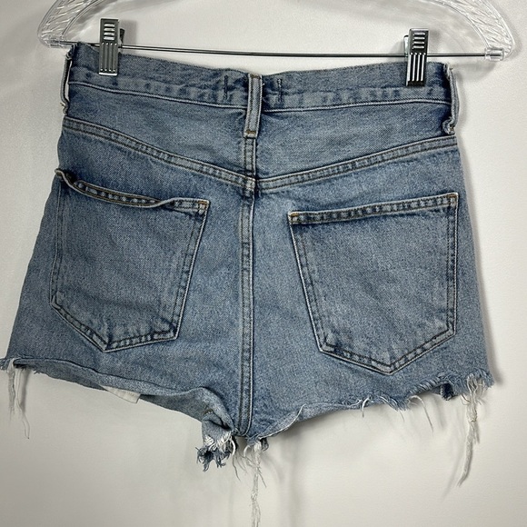 AGOLDE criss cross button fly denim shorts raw hem size 23 - Picture 6 of 14